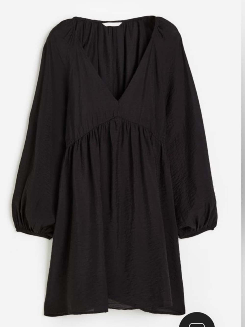 H&M Black V-Neck Babydoll Dress with Balloon Sleeves
